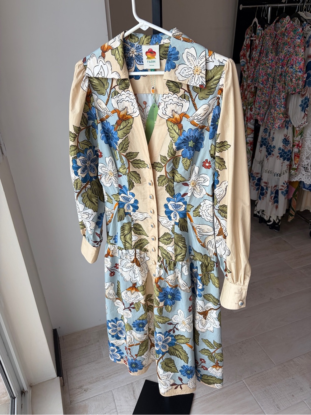Farm Rio: GARDEN SCARF BLUE LONG SLEEVE MIDI DRESS - Picture 8 of 10